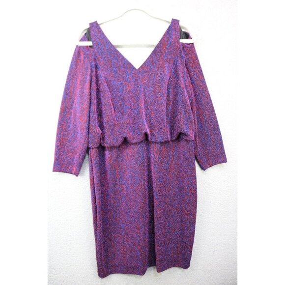 Calvin Klein Blue, Red & Purple Sparkly Cut-Out Lined Dress-Size 14W - Picture 1 of 15